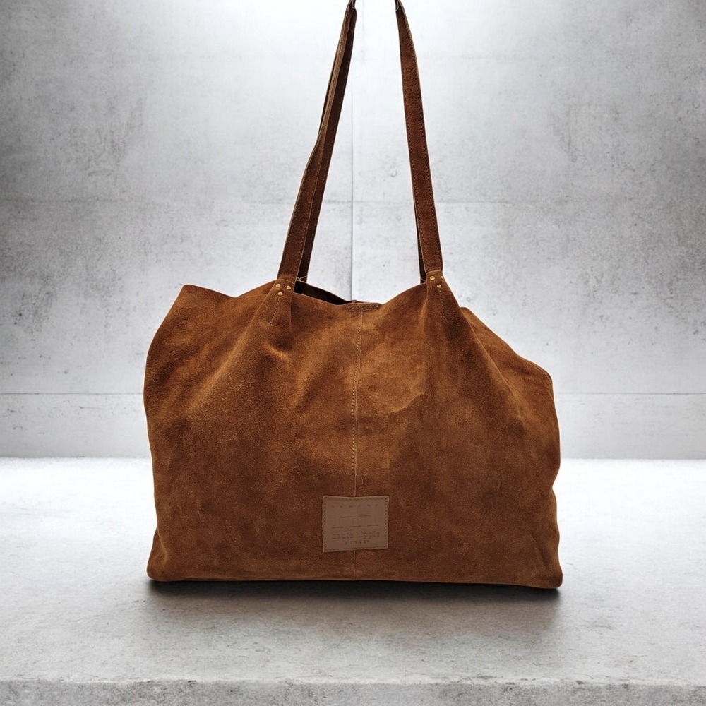 Haute Hippie Brown Suede Leather Tote Shoulder Bag Large Boho Shopper Purse - Picture 1 of 16